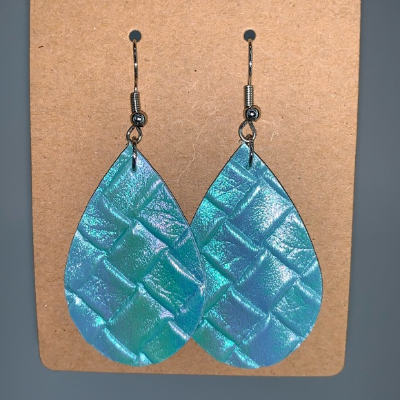 Mini Faux Leather Teardrop Earrings Metallic - Picture 1 of 4